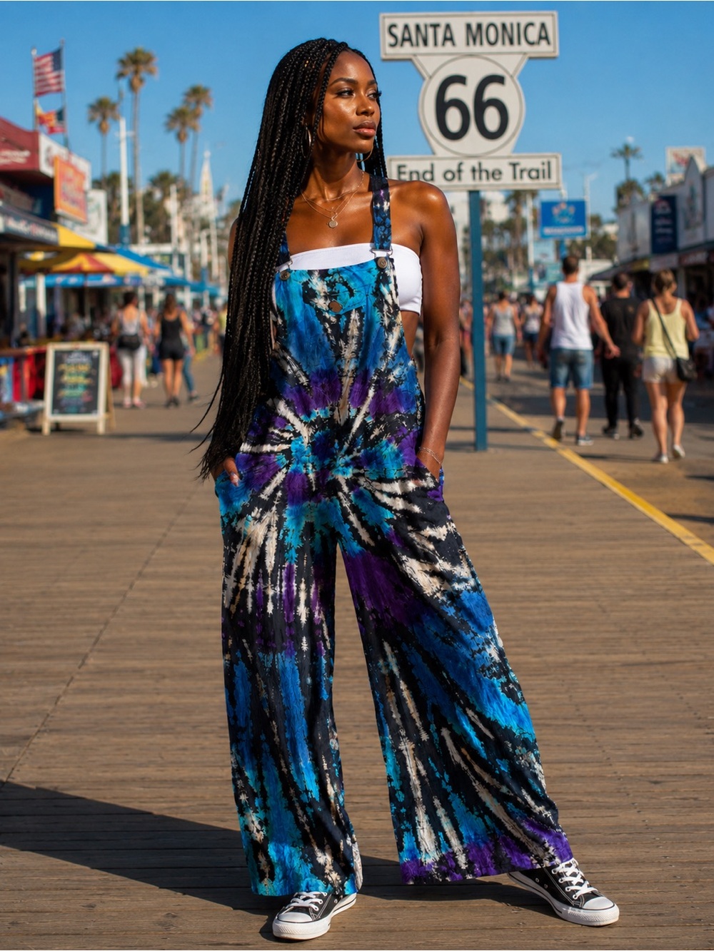Tie-Dye Wide-Leg Jumpsuit in Blue & Purple